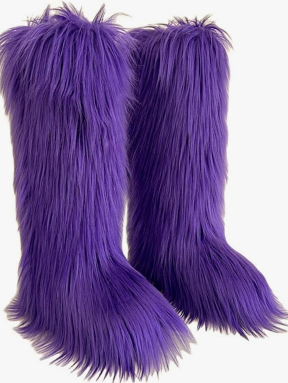 New Women's Purple Furry Faux Fur Knee High  Boots